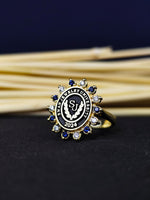 Load image into Gallery viewer, Personalized university ring for women with colorful stones, adding a touch of sophistication. This ring is a stylish way to commemorate graduation.
