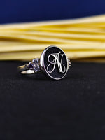 Load image into Gallery viewer, Custom Monogram Personalized Initial Signet Name Ring for Women, Silver Gift
