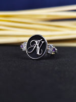 Load image into Gallery viewer, Custom Monogram Personalized Initial Signet Name Ring for Women, Silver Gift
