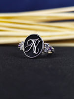 Load image into Gallery viewer, Custom Monogram Personalized Initial Signet Name Ring for Women, Silver Gift
