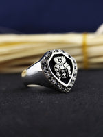 Load image into Gallery viewer, Handmade heraldic family crest ring with personalized coat of arms engraving, crafted to preserve family heritage. Available in gold or silver, ideal for special occasions or daily wear.
