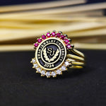 Load image into Gallery viewer, Gold-plated women’s university ring, featuring an elegant design perfect for graduation. A sophisticated gift for college alumni celebrating academic achievements.
