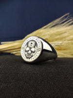 Load image into Gallery viewer, Gothic-style Memento Mori ring with intricate engravings, perfect for stoic philosophy enthusiasts seeking a unique piece of jewelry
