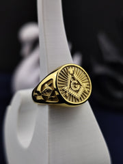Gold Plated Masonic Signet Ring with G Emblem For Master Mason Personalized Initial