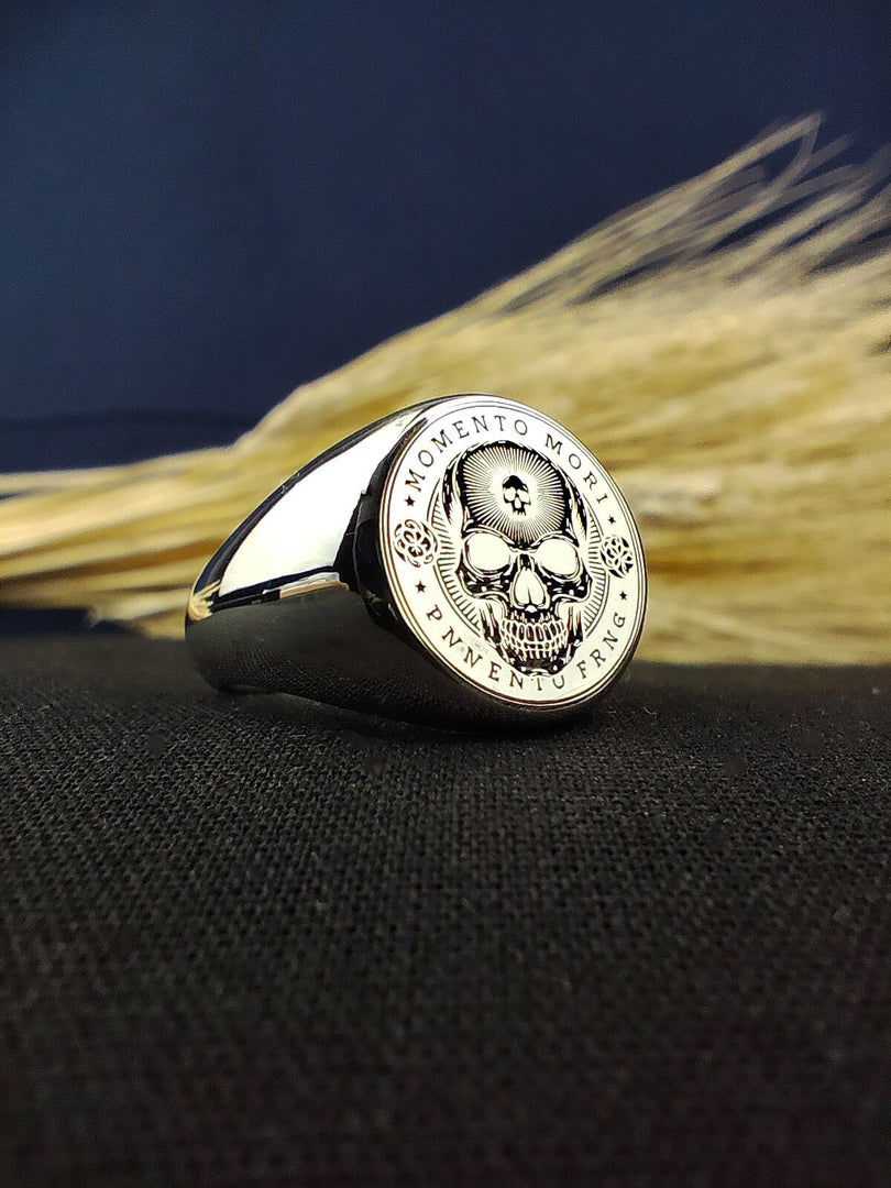Handmade Memento Mori ring with a unique combination of artistry and symbolism, reflecting a timeless reminder of life&#39;s transience