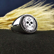 Gothic-style Memento Mori ring featuring a detailed skull design