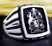 Celebrate your family heritage with this elegant square silver signet ring. Designed for men, this custom family logo ring features deep engraving of a coat of arms or a personalized emblem. A sophisticated and durable jewelry piece that symbolizes honor and tradition, making it an excellent gift for birthdays, anniversaries, or special milestones.