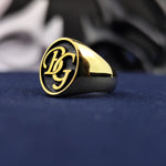 Load image into Gallery viewer, Custom Gold Signet Name Ring for Men, Monogram Logo Jewelry, Birthday Gift for Him or Her
