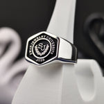 Load image into Gallery viewer, Elegant college ring for men with a hexagonal silver design, ideal as a graduation gift or personal keepsake.
