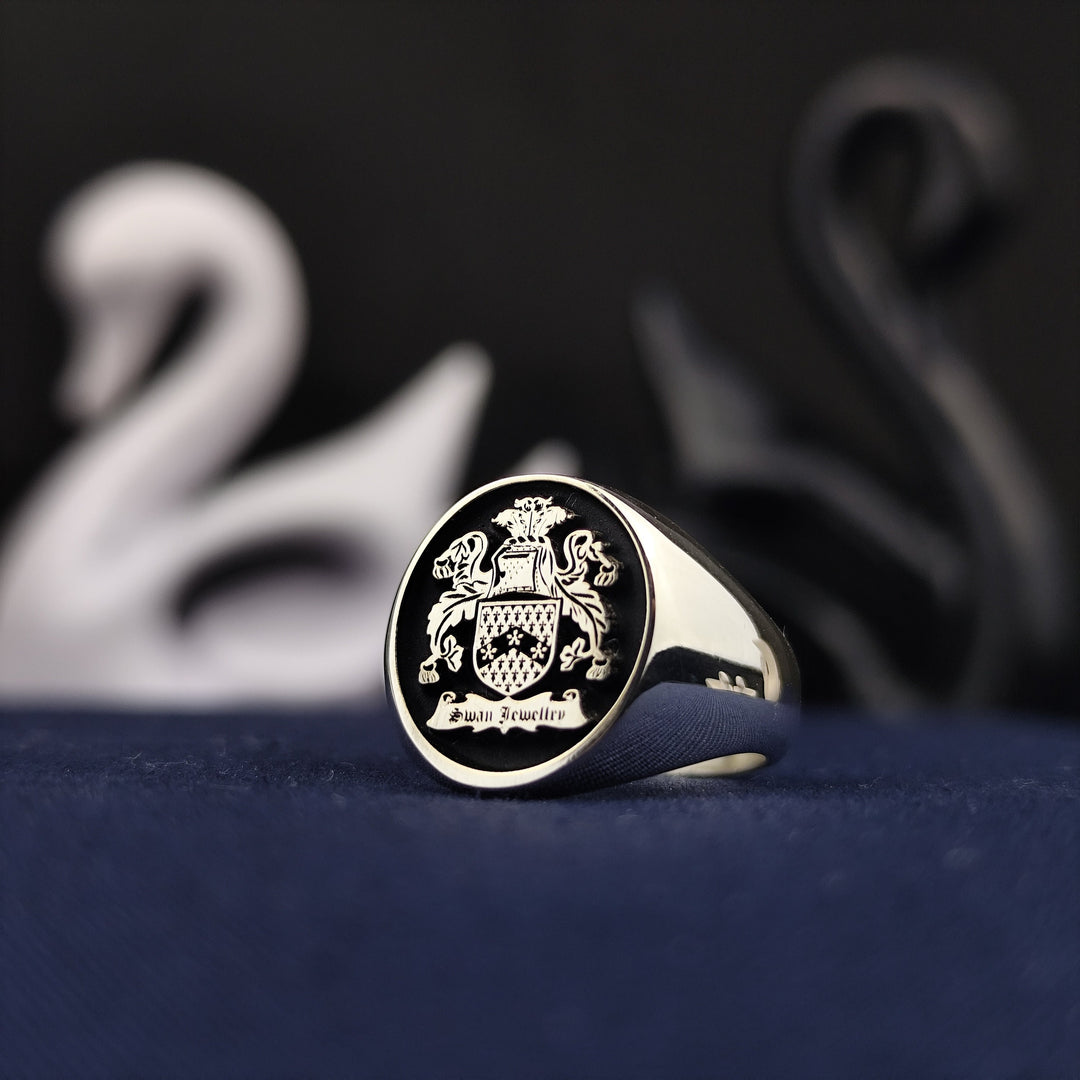 Custom Family Crest Ring for Men – Engraved Coat of Arms Signet Ring in Gold or Silver