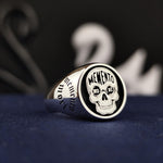 Load image into Gallery viewer, Unique Momento Mori Skull Ring, Personalized Gothic Jewelry, Amor Fati Philosophy Art
