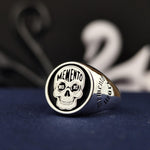Load image into Gallery viewer, Unique Momento Mori Skull Ring, Personalized Gothic Jewelry, Amor Fati Philosophy Art
