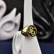 Custom Gold Signet Name Ring for Men, Monogram Logo Jewelry, Birthday Gift for Him or Her