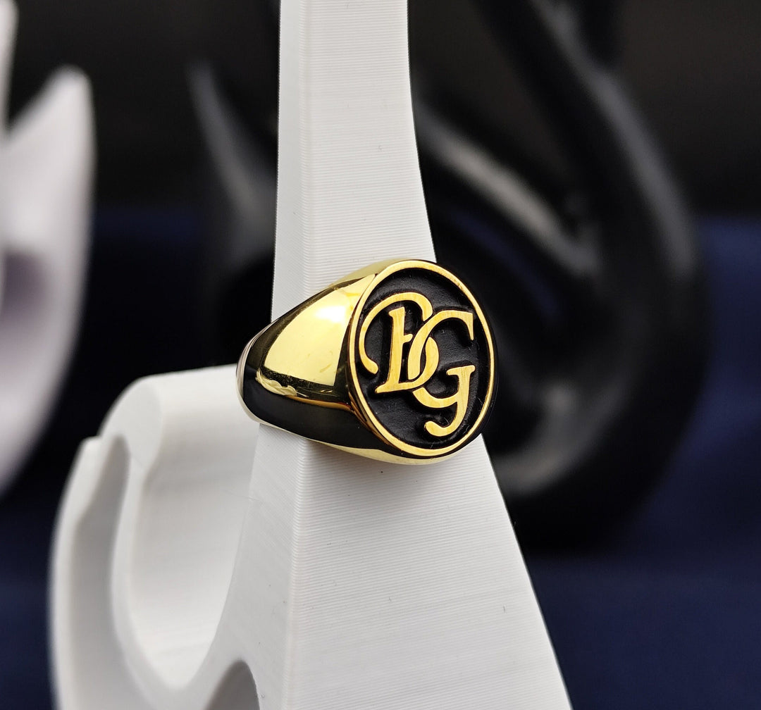 Custom Gold Signet Name Ring for Men, Monogram Logo Jewelry, Birthday Gift for Him or Her