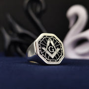 Handcrafted Silver Masonic Lodge Ring with Master Mason Symbol for Men