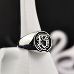 Load image into Gallery viewer, Custom Engraved Number Signet Ring with Old English Lettering, Personalized Jewelry Gift
