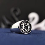 Load image into Gallery viewer, Custom Engraved Number Signet Ring with Old English Lettering, Personalized Jewelry Gift
