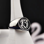 Custom Engraved Number Signet Ring with Old English Lettering, Personalized Jewelry Gift