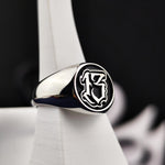 Load image into Gallery viewer, Custom Engraved Number Signet Ring with Old English Lettering, Personalized Jewelry Gift
