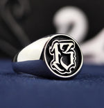 Load image into Gallery viewer, Custom Engraved Number Signet Ring with Old English Lettering, Personalized Jewelry Gift
