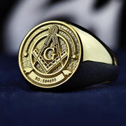 Gold-filled Freemason ring with custom engraving, designed for Masonic ceremonies and gifts.