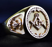 Handcrafted gold plated Freemason ring with engraved Masonic emblem and detailed patterns. This customizable ring allows initials, dates, or lodge number on the sides or inside. The design reflects loyalty, tradition, and honor. Ideal for men seeking a bold, meaningful piece of jewelry, whether for personal wear or as a Masonic gift. A timeless statement that speaks to identity, craftsmanship, and fraternal connection with elegance.