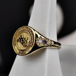 Load image into Gallery viewer, A timeless and refined university ring, crafted for women who love minimalist jewelry. This dainty and elegant class ring is perfect for celebrating academic achievements while maintaining a sleek and modern look. Made in gold or silver, it makes an excellent graduation gift or sentimental keepsake for students and alumni.
