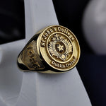 Load image into Gallery viewer, Gold-plated university ring featuring a custom college crest, perfect for celebrating academic achievements. This elegant piece is ideal for graduates.
