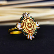 A luxurious gold vermeil university ring adorned with a sparkling baguette stone, symbolizing achievement and elegance. Designed for women, this class signet ring is a refined graduation keepsake. Whether worn as a statement piece or stacked with other rings, its sophisticated design ensures versatility. A timeless and personalized piece of jewelry, ideal for students, alumni, or as a celebratory gift.