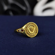 Elegant minimalist gold-plated university ring for women, designed to celebrate academic success. Perfect as a stylish graduation gift or a keepsake for proud alumni.