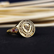Personalized university ring for women, crafted in gold-plated finish with a sleek and simple design. Perfect for proud graduates.