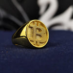 Load image into Gallery viewer, Gold Bitcoin ring with a sleek design, crafted for cryptocurrency enthusiasts. This stylish blockchain-inspired jewelry piece is perfect for showcasing your passion for digital assets and decentralized finance.
