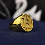 Load image into Gallery viewer, Minimalist gold Bitcoin ring with a modern design, symbolizing financial innovation and digital wealth. A stylish and meaningful gift for blockchain enthusiasts.
