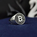 Load image into Gallery viewer, Custom silver Bitcoin ring with a refined design, blending elegance with the power of cryptocurrency. A unique gift for crypto traders and digital asset investors.
