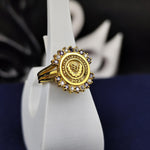 Load image into Gallery viewer, Elegant women’s school ring, designed with a personalized touch. A timeless piece to commemorate educational achievements and success.
