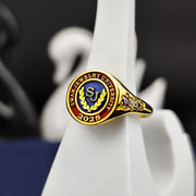 Stylish women's university ring with a minimalist gold plated finish, blending sophistication with a modern stone-set design. Ideal for students and graduates.