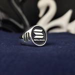 Load image into Gallery viewer, Minimalist Solana ring crafted in sterling silver, symbolizing blockchain technology and decentralized finance. A must-have accessory for crypto supporters.
