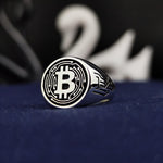Load image into Gallery viewer, Silver-plated Bitcoin fashion ring, offering a sleek and modern design for tech-savvy individuals passionate about cryptocurrency and decentralized finance.
