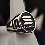 Load image into Gallery viewer, Personalized Solana ring in silver, featuring a sleek design perfect for highlighting the power of blockchain technology and decentralized finance.
