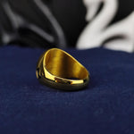 Load image into Gallery viewer, Modern gold Ethereum ring featuring a minimalist yet bold design, crafted for those passionate about cryptocurrency and digital innovation. Made with high-quality gold plating, this Ethereum signet ring is a statement piece for blockchain professionals and crypto traders. Its sleek, polished finish makes it a perfect addition to any jewelry collection or an ideal investment gift.
