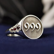 Minimalist silver angel number ring with a delicate stone, symbolizing divine guidance and positive energy. A timeless piece for women who embrace numerology and seek a meaningful yet stylish jewelry accessory.