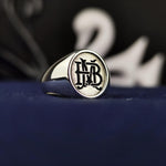 Load image into Gallery viewer, A stunning two-letter monogram ring designed for those who love personalized jewelry. This custom initial name signet ring, available in silver or gold, is perfect for men and women. Whether as a stylish initial ring or a meaningful name ring, it adds a unique touch to any outfit. A perfect custom gift for birthdays, anniversaries, and special occasions, blending elegance and individuality.
