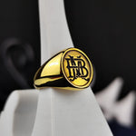Load image into Gallery viewer, A timeless two-initial name signet ring designed for those who love meaningful jewelry. Handmade in gold or silver, this custom engraved band blends elegance with a personal touch. Whether worn as a daily accessory or a special gift for loved ones, this refined jewelry piece represents initials in a unique and stylish way, making it a cherished addition to any collection.
