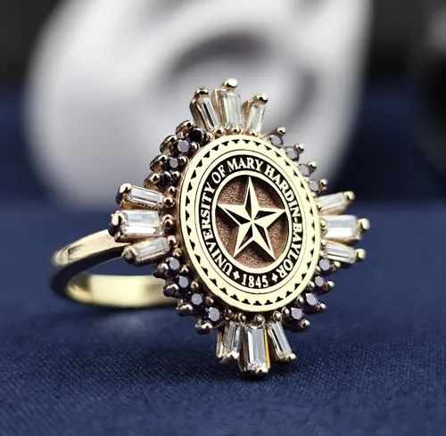 14K Gold Baguette Stone University Ring