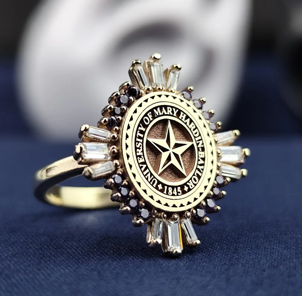 14K Gold Baguette Stone University Ring