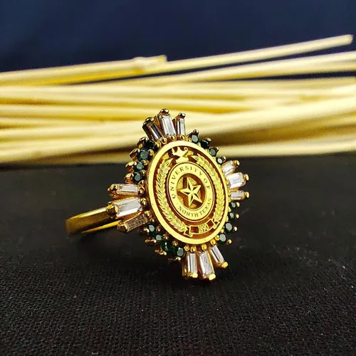 Gold Vermeil University Ring with Baguette Stone