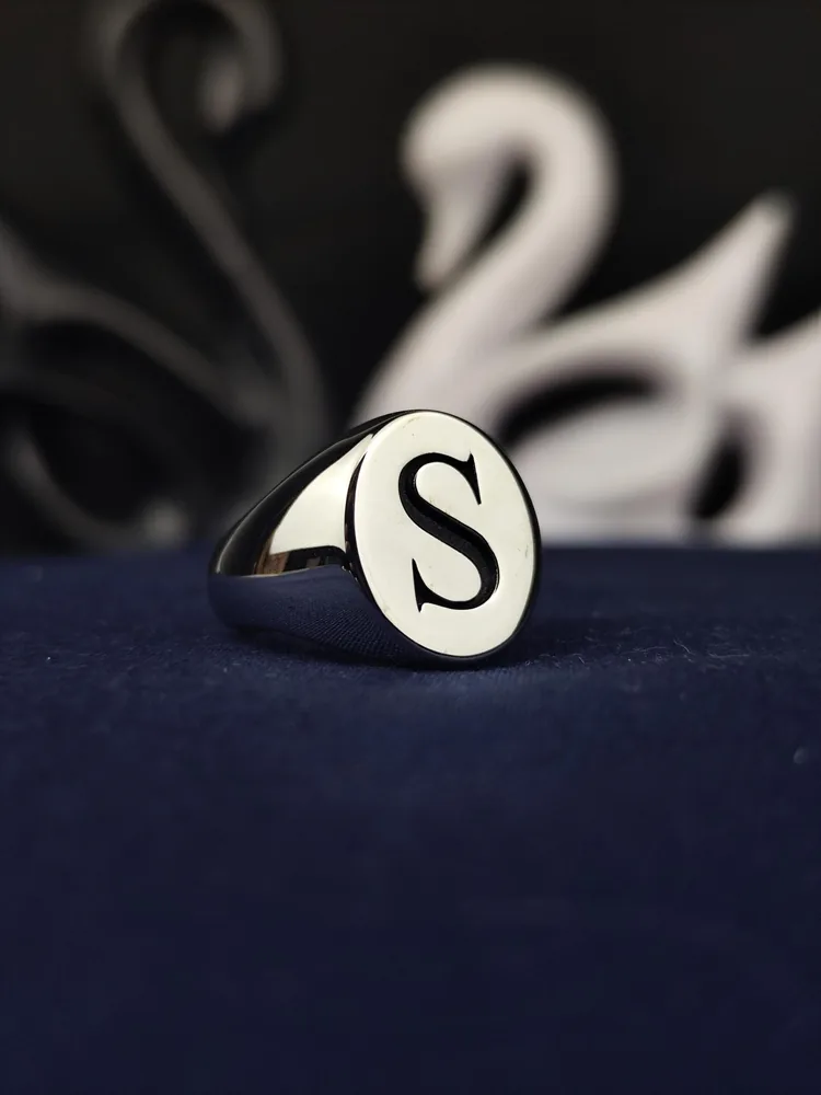 Personalized Initial Signet Ring, Sterling Silver Monogram