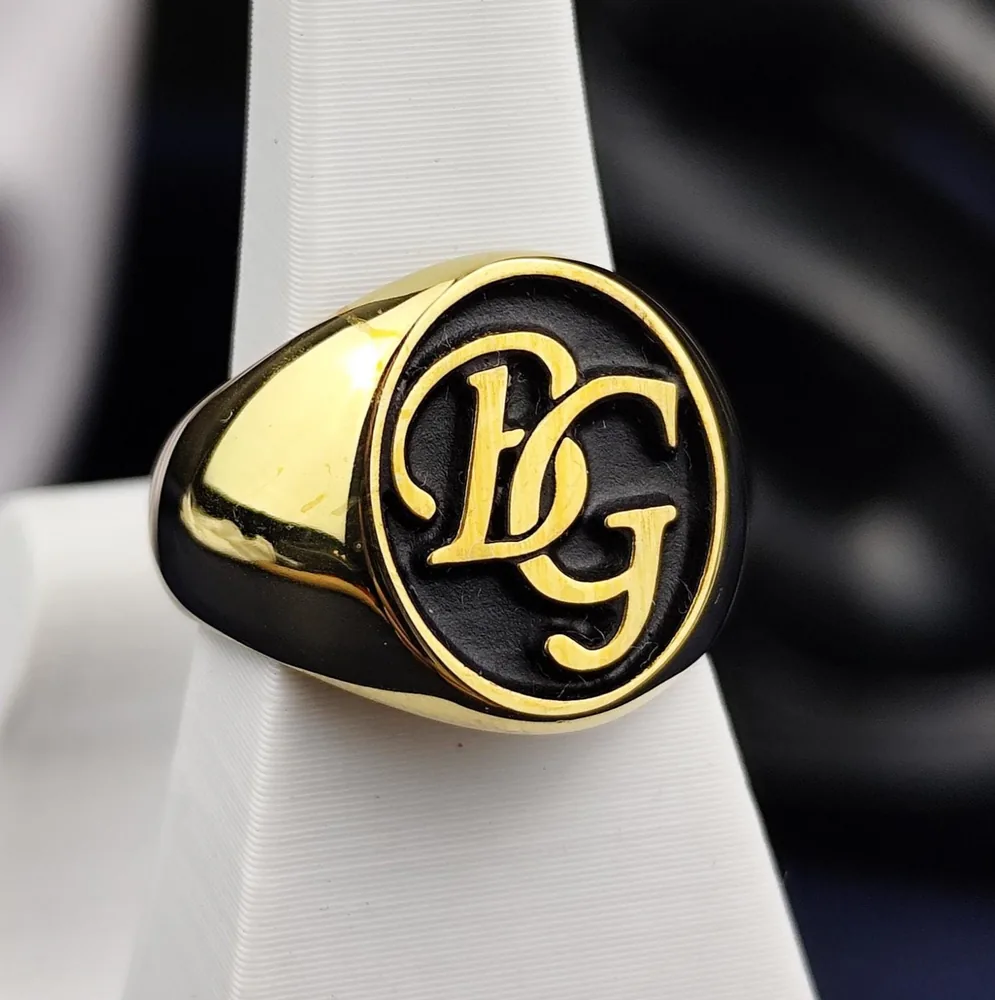 Gold Plated Oval Monogram Signet Ring