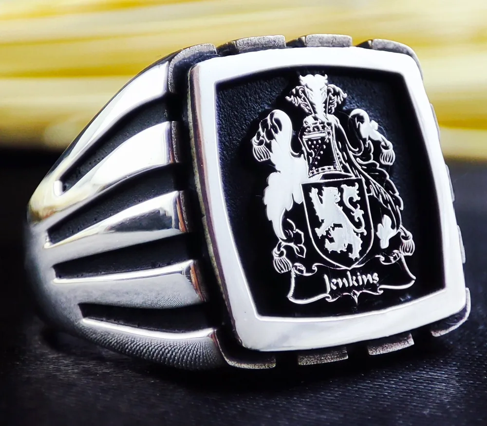 Square Family Crest Ring, Modern Minimalist Signet