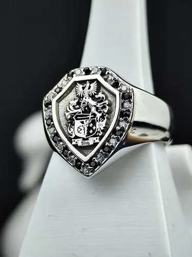 Custom Family Crest Signet Ring, Sterling Silver